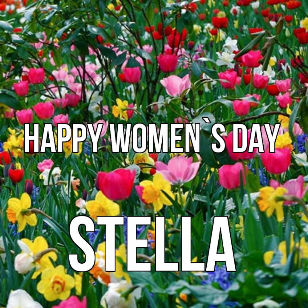 Greetings card с именем, Stella happy women`s day с международным женским днем поздравления для женщины Greetings with text for free download 